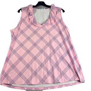 Anthony's Resort Wear Top Women's 1X Sleeveless Ruffle Pink Plaid AOP Cruise
